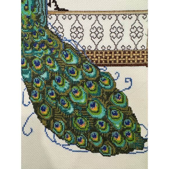 Counted Crosstitch Peacock Ready to Frame 14x20 Inches Handmade - Picture 4 of 7